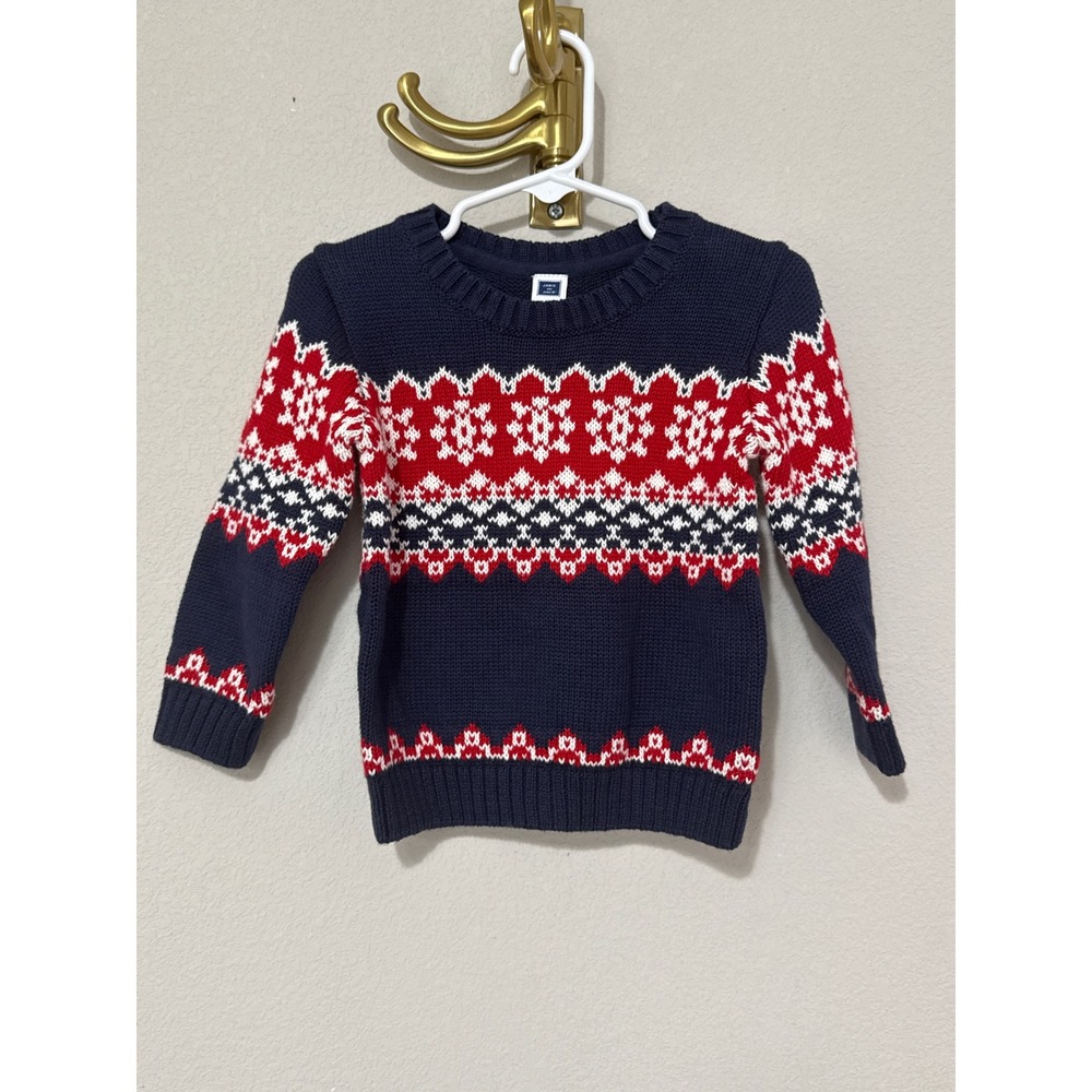 Janie and Jack Fair Isle Sweater Kids 12-18 Months Navy Red White Snowflake